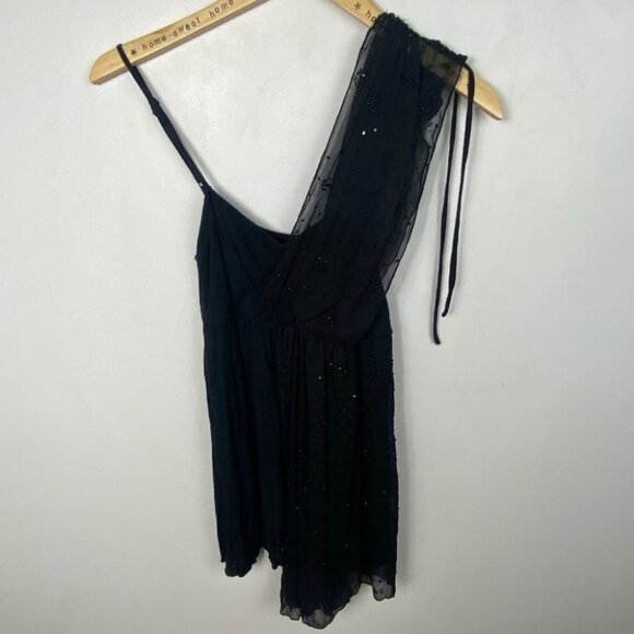Free People One Shoulder Square Neck Fairuza Black Sequin Tunic Tank Top Size XS - Picture 2 of 5